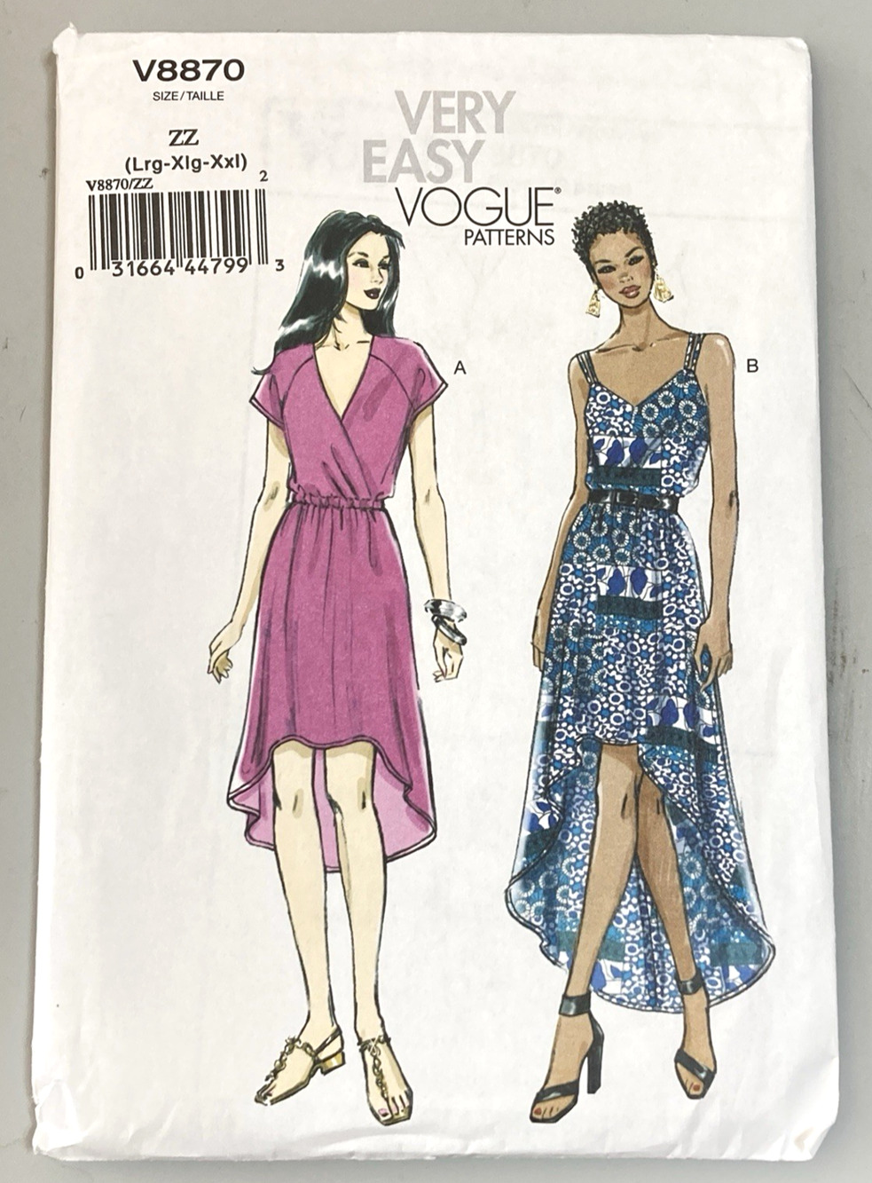 Vogue 8870 Pattern Very Easy Dress High Low Hem Blouson Bodice Sz L-2XL UNCUT